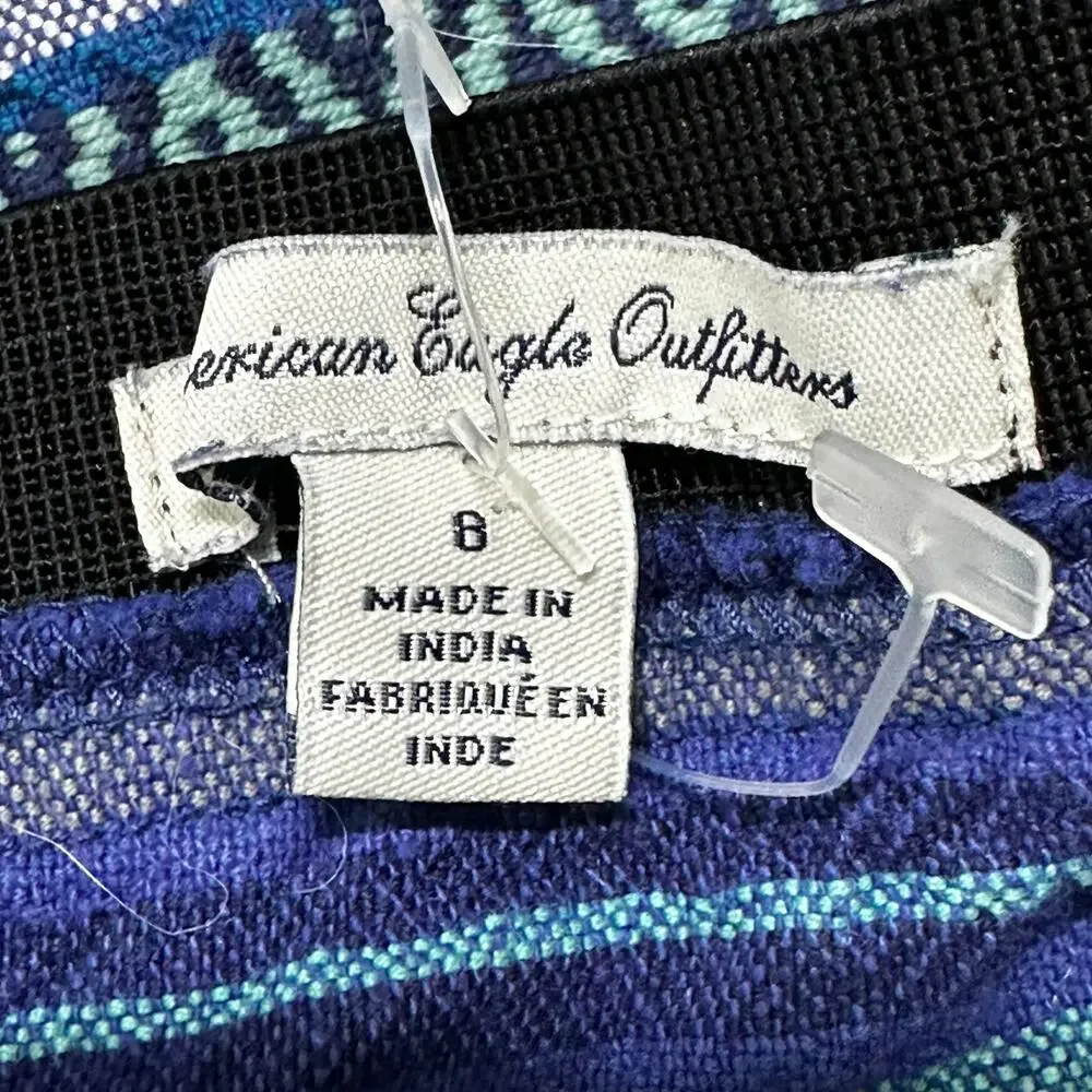 American Eagle Mini Skirt 8 Blue Purple Striped Boho Southwestern Festival Y2K